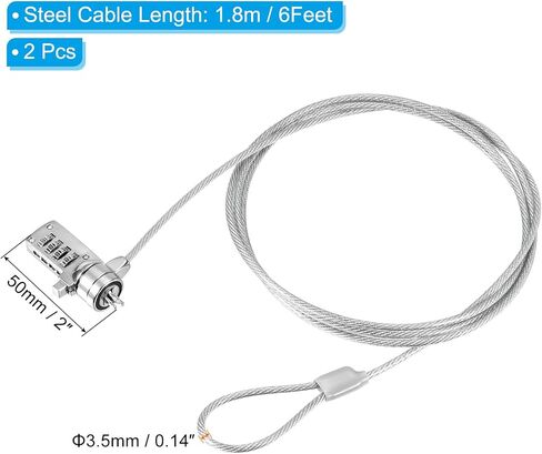 PATIKIL Laptop Cable Lock, 5 Ft Security Cable, 2 Pcs 4 Digit Combination Computer Lock for PC Desktop Notebook, Silver in Saudi Arabia
