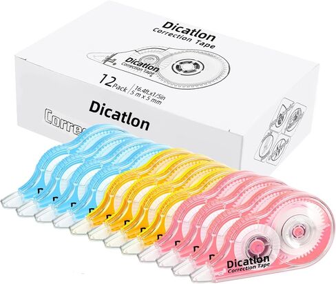 Dicatlon 12-Count pack Quick Dry White Out Correction Tape Tear Resistant Liquid Paper Whiteout Pen Shaped Applicator Highly Suitable Students Office Workers Home Easy to Use Enhance Work Efficiency in Saudi Arabia