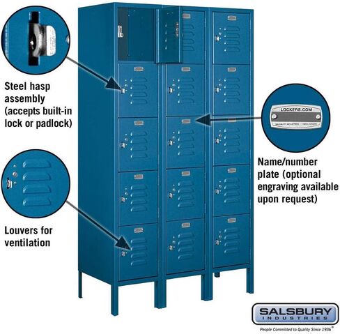 Salsbury Industries 65355BL-U نمط صندوق من خمس طبقات بعرض 36 بوصة وارتفاع 5 أقدام وخزانة معدنية قياسية غير مجمعة بعمق 15 بوصة، باللون الأزرق in Kuwait