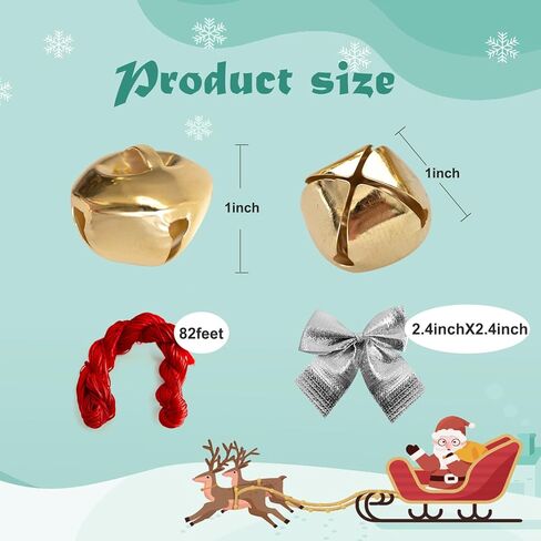 50 حزمة من أجراس جلجل مقاس 1 بوصة لأجراس جلجل ذهبية لعيد الميلاد لتزيين المهرجانات الحرفية مع سلك أحمر بطول 30 مترًا و12 عقدة in Kuwait