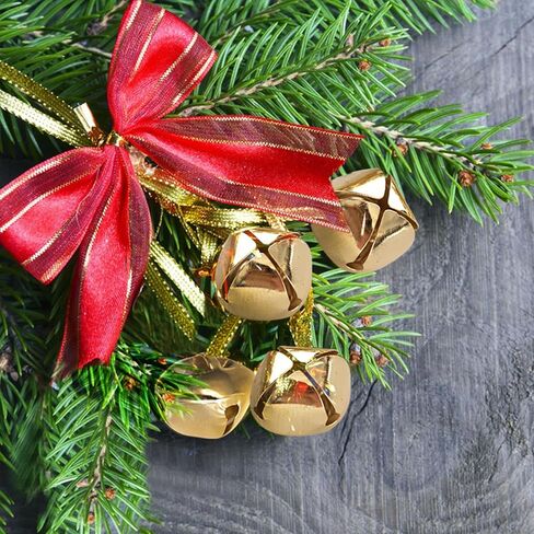 50 حزمة من أجراس جلجل مقاس 1 بوصة لأجراس جلجل ذهبية لعيد الميلاد لتزيين المهرجانات الحرفية مع سلك أحمر بطول 30 مترًا و12 عقدة in Kuwait