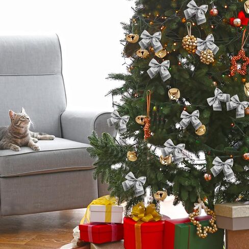 50 حزمة من أجراس جلجل مقاس 1 بوصة لأجراس جلجل ذهبية لعيد الميلاد لتزيين المهرجانات الحرفية مع سلك أحمر بطول 30 مترًا و12 عقدة in Kuwait