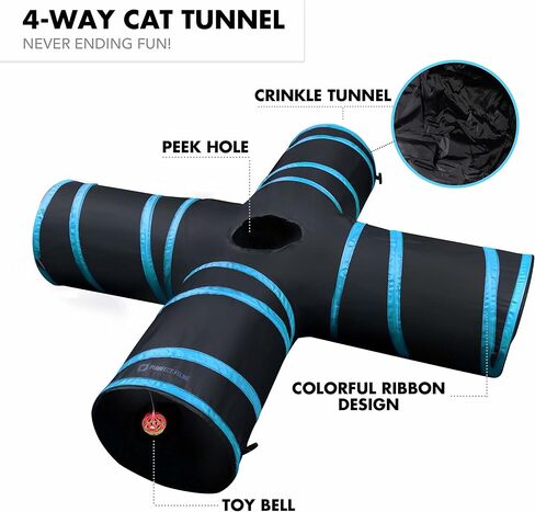 Purrfect Feline - 4 Way Cat Tunnel and Crinkle Cat Toy - Interactive Cat Toy with Cat Ball - Cat Supplies for Indoor Cats - Suitable for Ferrets, Rabbits or Small Dogs - Dark Blue - L in Saudi Arabia
