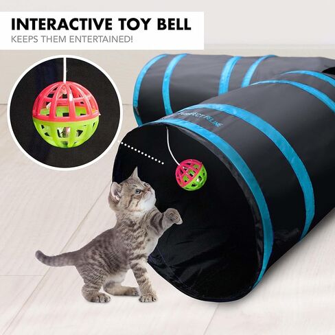 Purrfect Feline - 4 Way Cat Tunnel and Crinkle Cat Toy - Interactive Cat Toy with Cat Ball - Cat Supplies for Indoor Cats - Suitable for Ferrets, Rabbits or Small Dogs - Dark Blue - L in Saudi Arabia
