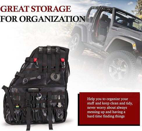BUNKER INDUST 2 Pcs Roll Bar Storage Bag for 1997-2023 Jeep Wrangler JK TJ LJ & Unlimited JL 4-Door,Multi-Pockets Cargo Bag Saddlebag Tool Organizer,Black in Kuwait