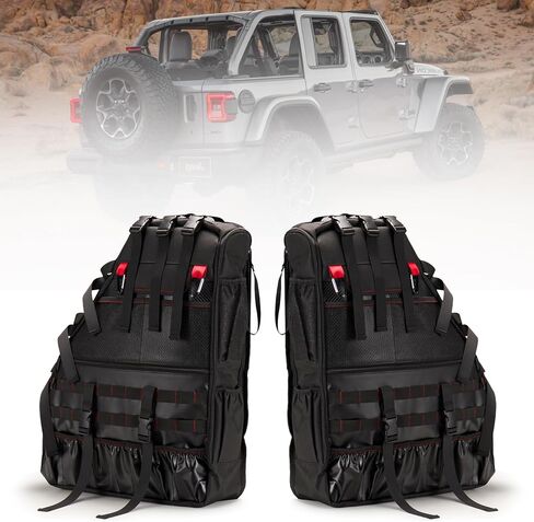 BUNKER INDUST 2 Pcs Roll Bar Storage Bag for 1997-2023 Jeep Wrangler JK TJ LJ & Unlimited JL 4-Door,Multi-Pockets Cargo Bag Saddlebag Tool Organizer,Black in Kuwait