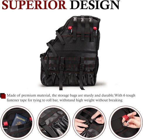 BUNKER INDUST 2 Pcs Roll Bar Storage Bag for 1997-2023 Jeep Wrangler JK TJ LJ & Unlimited JL 4-Door,Multi-Pockets Cargo Bag Saddlebag Tool Organizer,Black in Kuwait