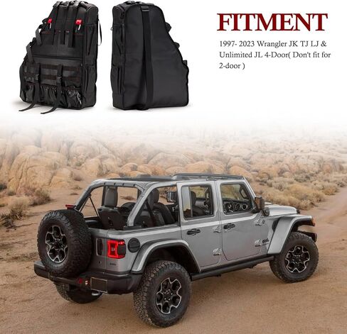 BUNKER INDUST 2 Pcs Roll Bar Storage Bag for 1997-2023 Jeep Wrangler JK TJ LJ & Unlimited JL 4-Door,Multi-Pockets Cargo Bag Saddlebag Tool Organizer,Black in Kuwait