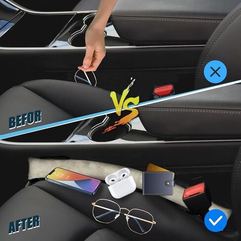 Uisky AA قطعتان من حشو فجوة مقعد السيارة العالمي لسيارات الدفع الرباعي والشاحنات وأداة السيارة المخملية الذهبية لملء الفجوة بين المقعد ووحدة التحكم في مقعد السيارة الأساسي وملحقات السيارة الداخلية (بيج) in Kuwait