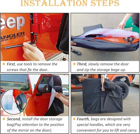 أكياس تخزين للأبواب الصلبة قطعتان متوافقتان مع الملحقات الخارجية لسيارة Jeep Wrangler JK JL TJ CJ&YJ وجيوب تخزين ببابين مع مقبض حمل وحقيبة مرآة مستقلة in Kuwait