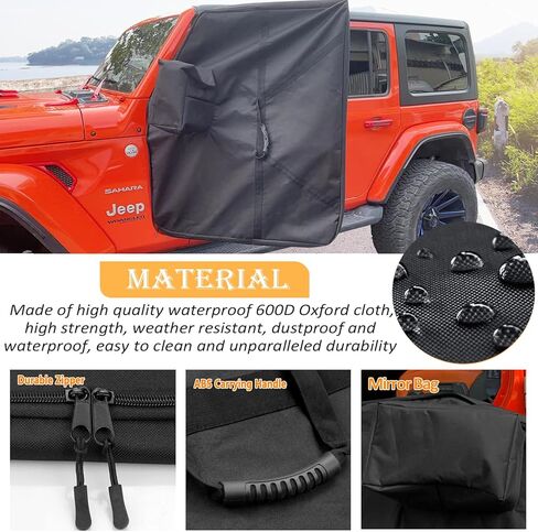 أكياس تخزين للأبواب الصلبة قطعتان متوافقتان مع الملحقات الخارجية لسيارة Jeep Wrangler JK JL TJ CJ&YJ وجيوب تخزين ببابين مع مقبض حمل وحقيبة مرآة مستقلة in Kuwait