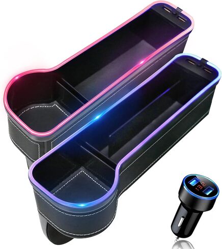 منظم حشو فجوة مقعد السيارة من Tutor Auto مع شريط إضاءة متغير اللون RGB وشاحن USB سريع، حشو فجوة السيارة مع حامل أكواب لملحقات سيارة الشاحنة (عبوتان) in Kuwait