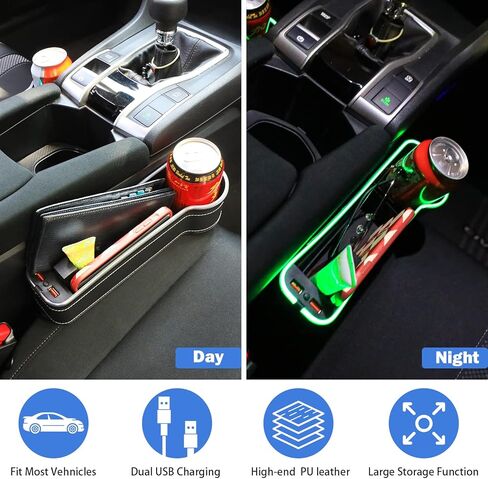 منظم حشو فجوة مقعد السيارة من Tutor Auto مع شريط إضاءة متغير اللون RGB وشاحن USB سريع، حشو فجوة السيارة مع حامل أكواب لملحقات سيارة الشاحنة (عبوتان) in Kuwait