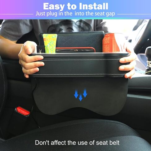 منظم حشو فجوة مقعد السيارة من Tutor Auto مع شريط إضاءة متغير اللون RGB وشاحن USB سريع، حشو فجوة السيارة مع حامل أكواب لملحقات سيارة الشاحنة (عبوتان) in Kuwait