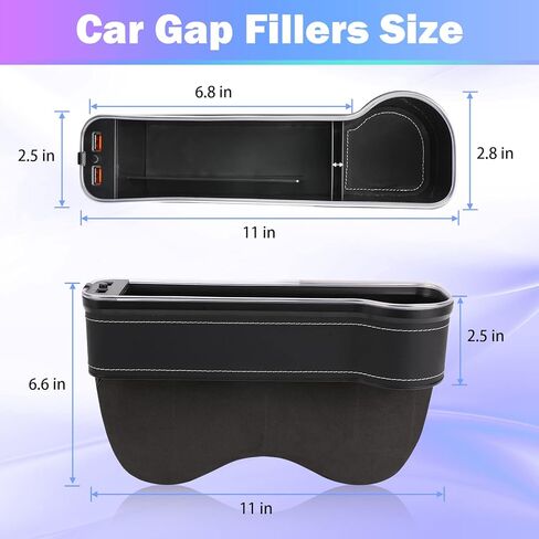 منظم حشو فجوة مقعد السيارة من Tutor Auto مع شريط إضاءة متغير اللون RGB وشاحن USB سريع، حشو فجوة السيارة مع حامل أكواب لملحقات سيارة الشاحنة (عبوتان) in Kuwait