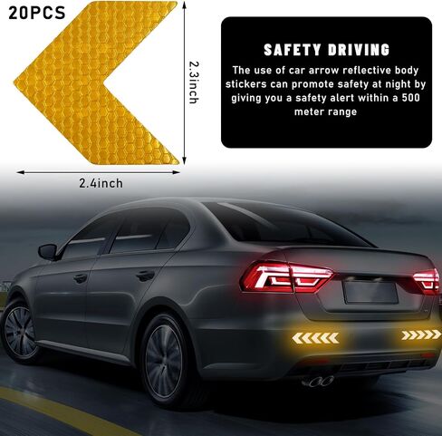 Sylvil 20 PCS Car Arrow Reflective Stickers, Waterproof Safety Warning Sign Reflective Decal, High Night Visibility Reflector Tape for Auto Trunk Rear Bumper Body, Car Accessories (Red) in Saudi Arabia