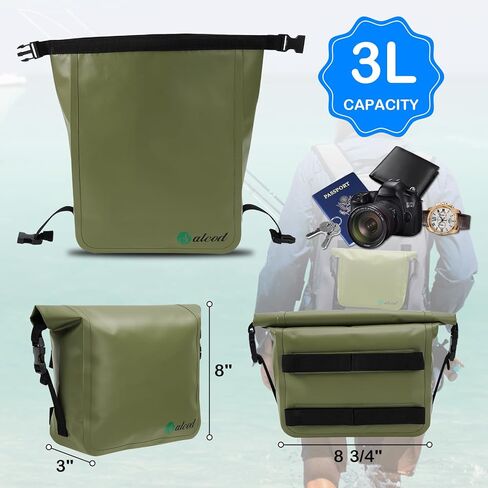 Salcod MOLLE Waterproof Dry Bag Compatible with YETI Bags, 3L Capacity Roll Top Dry Storage Bag Keeps Items Dry for Kayaking, Boating, Camping, Hiking, Fishing, Green in Saudi Arabia