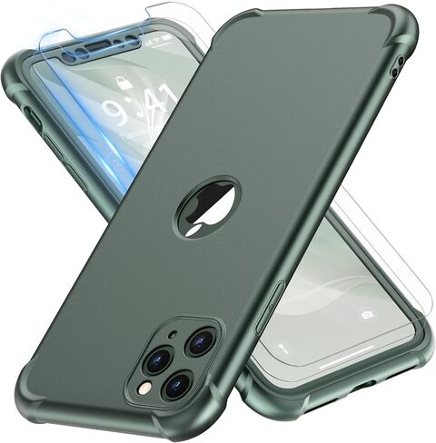 حافظة ORETECH لهاتف iPhone 11، مع [2 × واقي شاشة من الزجاج المقوى] 360 درجة حماية كاملة للجسم من الصدمات والسيليكون المطاطي لهاتف iPhone 11-6.1 بوصة - أحمر in Kuwait