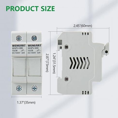 Wengart Solar Fuse Holder WGPV-30D,DC1000V 35mmDIN Rail Mount Fuse Holder for Fuse 10x38mm gPV Up to 32A,18 to 8 AWG (2 Pole) in Saudi Arabia
