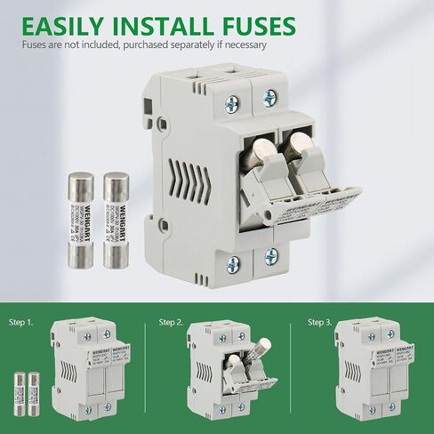 Wengart Solar Fuse Holder WGPV-30D,DC1000V 35mmDIN Rail Mount Fuse Holder for Fuse 10x38mm gPV Up to 32A,18 to 8 AWG (2 Pole) in Saudi Arabia