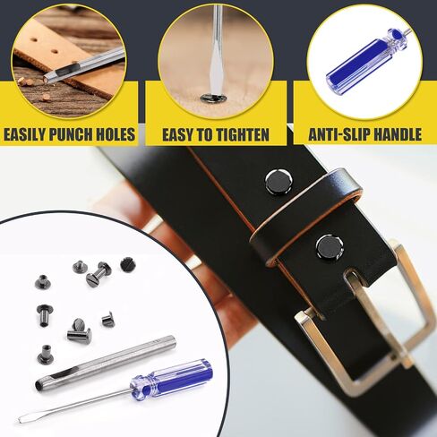 Mardatt 152Pcs 5 Sizes Chicago Screws with Punch and Screwdriver, M5 x 5/6/8/10/12MM Carbon Steel Chicago Rivets M5 Chicago Binding Screws Flat Head Leather Rivets for DIY Leather Repair(Gold) in Saudi Arabia