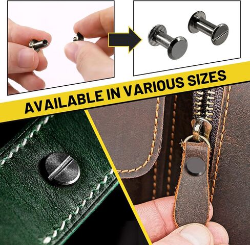 Mardatt 152Pcs 5 Sizes Chicago Screws with Punch and Screwdriver, M5 x 5/6/8/10/12MM Carbon Steel Chicago Rivets M5 Chicago Binding Screws Flat Head Leather Rivets for DIY Leather Repair(Gold) in Saudi Arabia