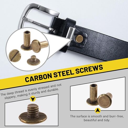 Mardatt 152Pcs 5 Sizes Chicago Screws with Punch and Screwdriver, M5 x 5/6/8/10/12MM Carbon Steel Chicago Rivets M5 Chicago Binding Screws Flat Head Leather Rivets for DIY Leather Repair(Gold) in Kuwait