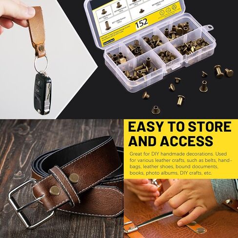 Mardatt 152Pcs 5 Sizes Chicago Screws with Punch and Screwdriver, M5 x 5/6/8/10/12MM Carbon Steel Chicago Rivets M5 Chicago Binding Screws Flat Head Leather Rivets for DIY Leather Repair(Gold) in Kuwait