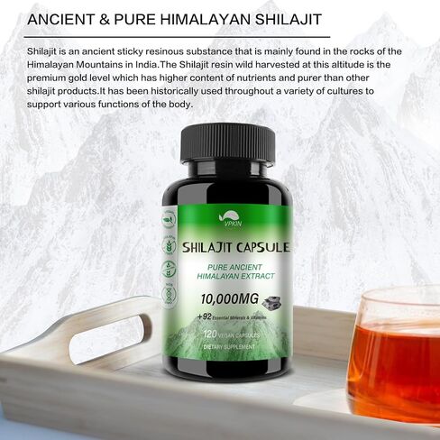 كبسولات شيلاجيت الهيمالايا النقية المصنوعة من مسحوق شيلاجيت النقي والعضوي، وحمض الدبالية والفولفيك الطبيعي والمعادن النزرة، تدعم إنتاج الطاقة ووظيفة الميتوكوندريا (120 كبسولة نباتية) in Kuwait