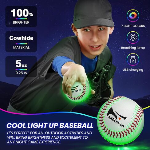 ARCEEKER Light Up Baseball Glow in The Dark, LED Toy Baseballs Glowing with 7 Changing Colors for Nighttime Baseball Game Play, Ideal Baseball Gift for Boys Girls Baseball Fans Playing in Saudi Arabia