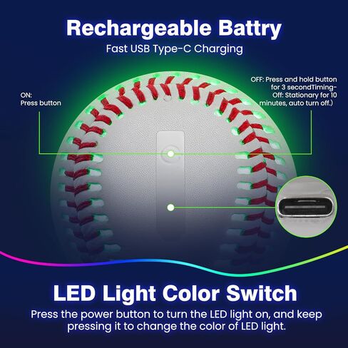 ARCEEKER Light Up Baseball Glow in The Dark, LED Toy Baseballs Glowing with 7 Changing Colors for Nighttime Baseball Game Play, Ideal Baseball Gift for Boys Girls Baseball Fans Playing in Saudi Arabia