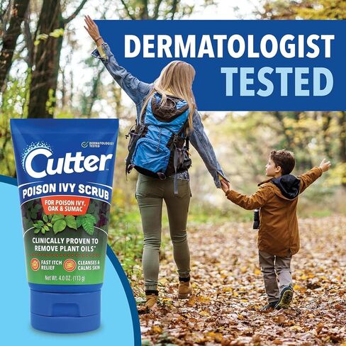 Cutter Poison Ivy Scrub and Wipes Bundle (4.0 oz + 12ct) - Fast Relief & Protection Against Poison Ivy, Oak, & Sumac - Soothing Anti-Itch Formula - Outdoor Skin Care - Perfect for Hikers and Gardeners in Kuwait