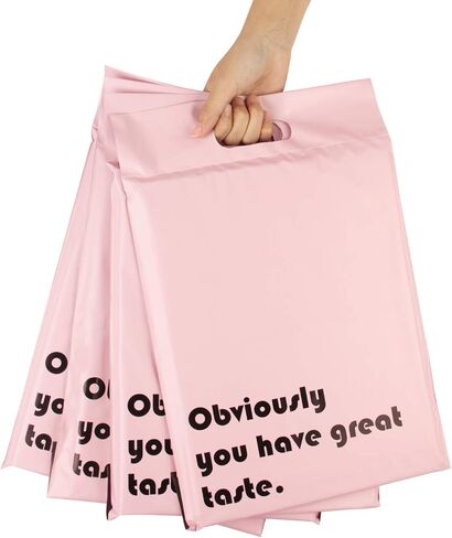 RUSPEPA Poly Mailers 10x13 Inch Pink with Build-in Handle Shipping Bags 3 Mil Pretty Thick Self Adhesive Mailing Envelopes - 50 Pack in Saudi Arabia
