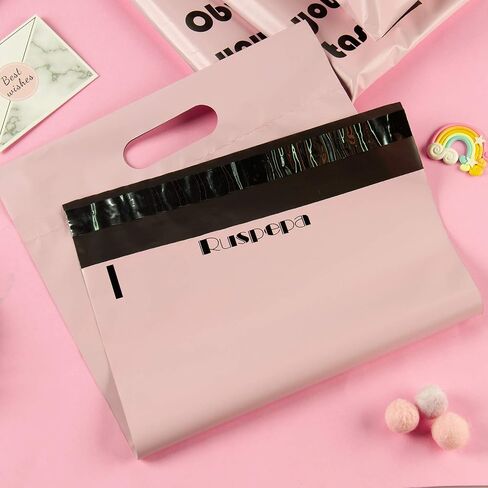 RUSPEPA Poly Mailers 10x13 Inch Pink with Build-in Handle Shipping Bags 3 Mil Pretty Thick Self Adhesive Mailing Envelopes - 50 Pack in Saudi Arabia