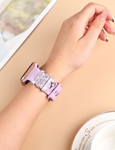Watbro Floral Engraved Band and Decorative Rings Loops Compatible with Apple Watch Bands 40mm for Women 38mm 41mm, Soft Silicone Sport Band With Decorative Apple Watch Charms for iWatch Series 9 8 7 6 5 4 3 2 1 SE in Saudi Arabia