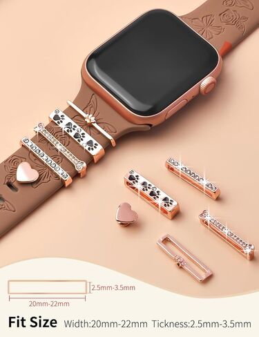 Watbro Floral Engraved Band and Decorative Rings Loops Compatible with Apple Watch Bands 40mm for Women 38mm 41mm, Soft Silicone Sport Band With Decorative Apple Watch Charms for iWatch Series 9 8 7 6 5 4 3 2 1 SE in Saudi Arabia