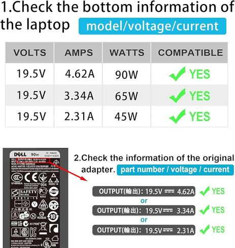شاحن أصلي 90 واط مناسب لجهاز Dell Inspiron 15R 13 17 Latitude E7440 E7240 7720 7520 D400 D420 D500 DA90PM130 06C3W2 LA90PM130 19.5V 4.62A Tip 7.4mm AC محول الطاقة شاحن الكمبيوتر المحمول in Kuwait