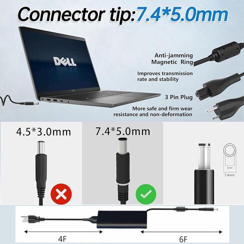 شاحن أصلي 90 واط مناسب لجهاز Dell Inspiron 15R 13 17 Latitude E7440 E7240 7720 7520 D400 D420 D500 DA90PM130 06C3W2 LA90PM130 19.5V 4.62A Tip 7.4mm AC محول الطاقة شاحن الكمبيوتر المحمول in Kuwait