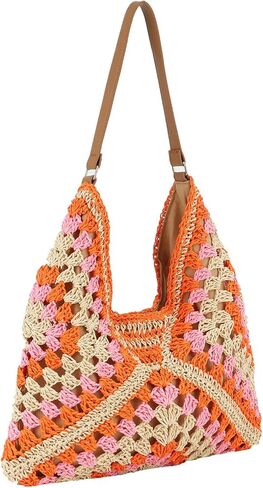 حقائب هوبو من القش للنساء من فيسيالي كل شيء، حقيبة كتف منسوجة، حقيبة يد صيفية للشاطئ in Kuwait