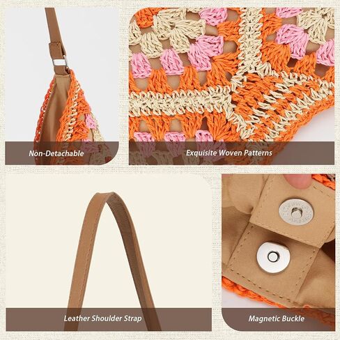 حقائب هوبو من القش للنساء من فيسيالي كل شيء، حقيبة كتف منسوجة، حقيبة يد صيفية للشاطئ in Kuwait