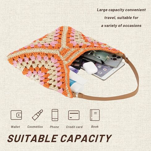 حقائب هوبو من القش للنساء من فيسيالي كل شيء، حقيبة كتف منسوجة، حقيبة يد صيفية للشاطئ in Kuwait