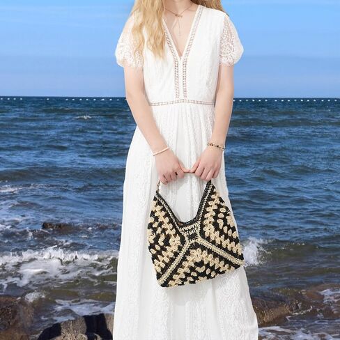 حقائب هوبو من القش للنساء من فيسيالي كل شيء، حقيبة كتف منسوجة، حقيبة يد صيفية للشاطئ in Kuwait