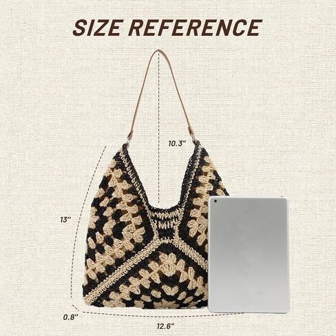 حقائب هوبو من القش للنساء من فيسيالي كل شيء، حقيبة كتف منسوجة، حقيبة يد صيفية للشاطئ in Kuwait