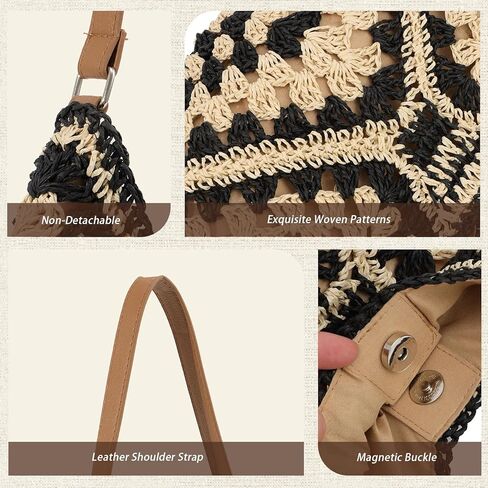 حقائب هوبو من القش للنساء من فيسيالي كل شيء، حقيبة كتف منسوجة، حقيبة يد صيفية للشاطئ in Kuwait