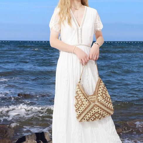 حقائب هوبو من القش للنساء من فيسيالي كل شيء، حقيبة كتف منسوجة، حقيبة يد صيفية للشاطئ in Kuwait