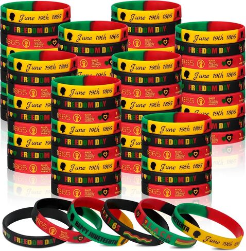 90 Pcs Happy Juneteenth Party Rubber Bracelets Black Freedom Day Patriotic Party Supplies Juneteenth Wristbands for African Juneteenth Independence Day Party Supplies Decorations Goodie Bag Stuffers in Saudi Arabia