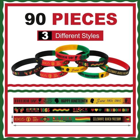 90 Pcs Happy Juneteenth Party Rubber Bracelets Black Freedom Day Patriotic Party Supplies Juneteenth Wristbands for African Juneteenth Independence Day Party Supplies Decorations Goodie Bag Stuffers in Saudi Arabia