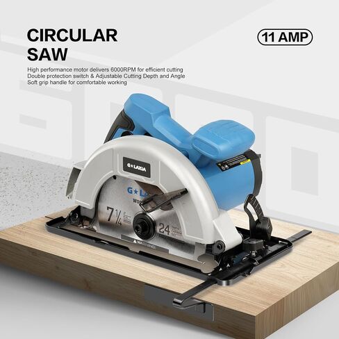 G LAXIA Circular Saw, 11A 7-1/4"Power Circular Saw with Rip Guide, 6000RPM Hand-Held Circular Saw, 0-45° Bevel Adjustment, Corded Electric Saw for Wood in Saudi Arabia