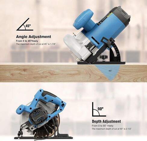 G LAXIA Circular Saw, 11A 7-1/4"Power Circular Saw with Rip Guide, 6000RPM Hand-Held Circular Saw, 0-45° Bevel Adjustment, Corded Electric Saw for Wood in Saudi Arabia