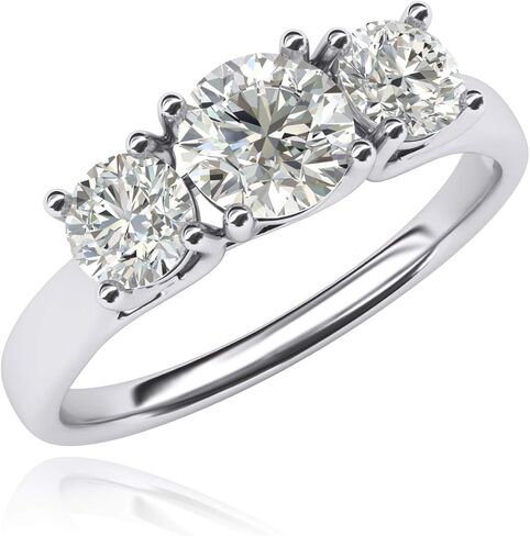 THELANDA Fine 10k White Gold Three Stone Trellis Simulated Diamond Ring Promise Engagement ring 2.0ctw for Women in Saudi Arabia